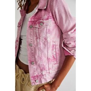Free People X We The Free Rumors Denim Jacket Pink Acid Wash Women's Small EUC